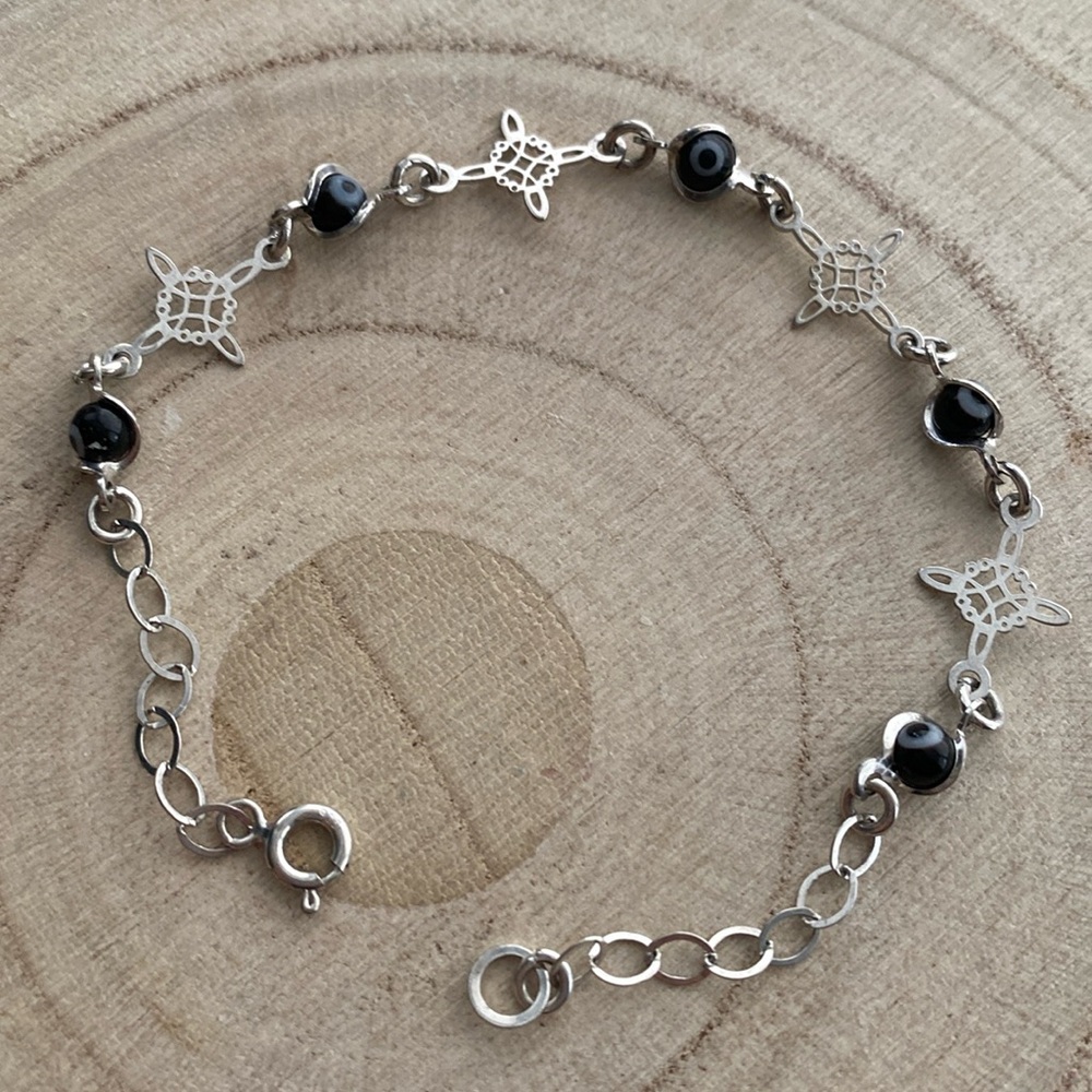 Bracelet black devil eye nudo de brujas 925 sterling silver Made in mexico